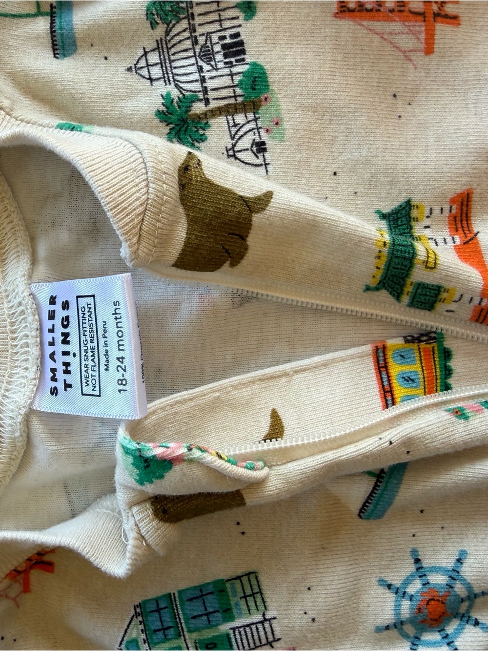 Smallers Things San Francisco Cream Zip Footie with Colorful Playful Prints